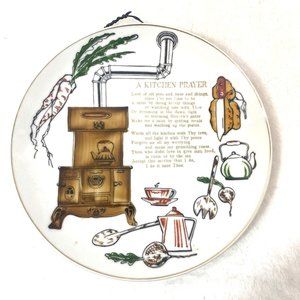 VTG A Kitchen Prayer Plate Ceramic Gold Trim Wall Hanging 7" MCM Enesco Japan